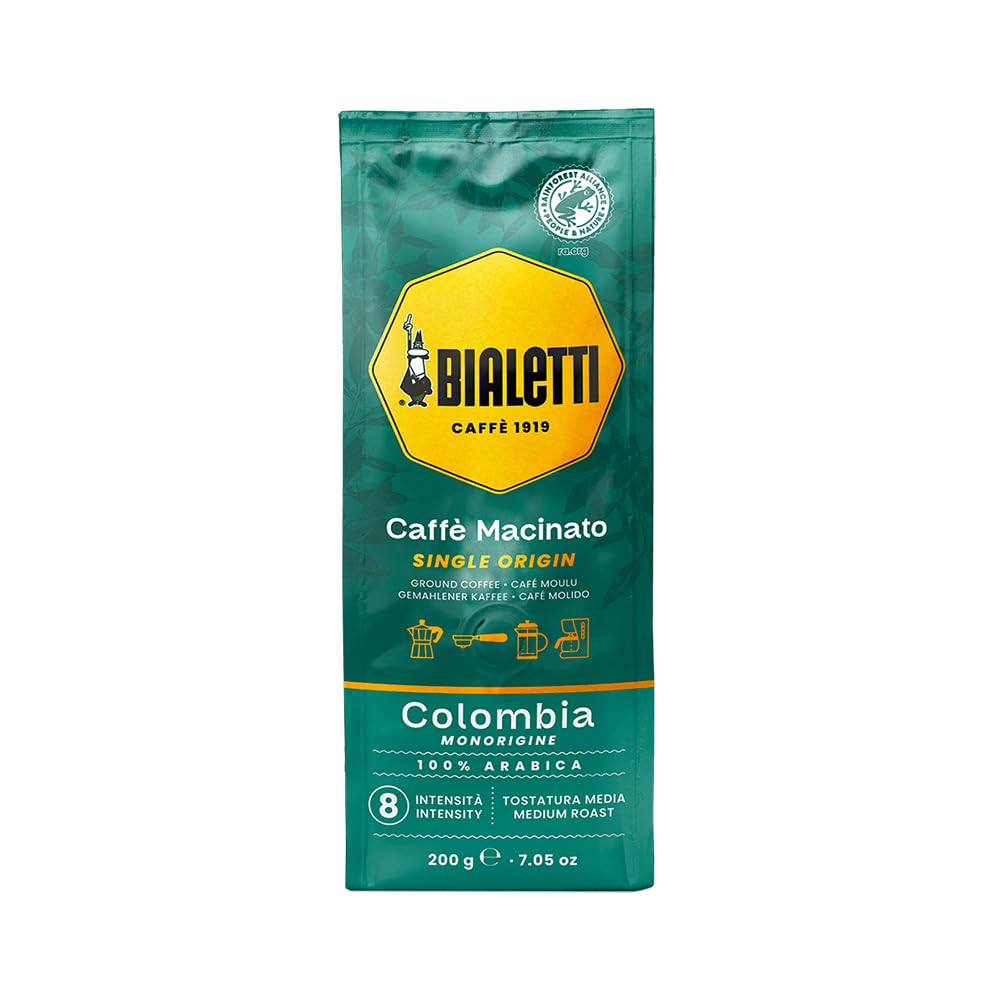 Bialetti Cafe Matinato Single Origin Colombia Coffee Grounds Grind Suitable for French and Drip (Fine / 200g) - Espresso, Press, Coffee.