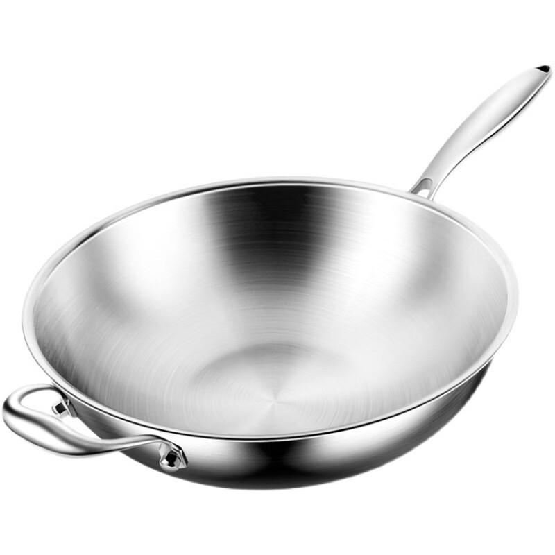 Zhuochuang Jingpin 316 Stainless Steel Non-Coated Wok with Lid, 32cm Flat Bottom