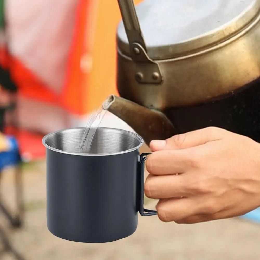 Portable Stainless Steel Camping Mug 250/350ml Handle Foldable Outdoor Tableware Kitchen Equipment Travel Hiking Picnic Utensils.