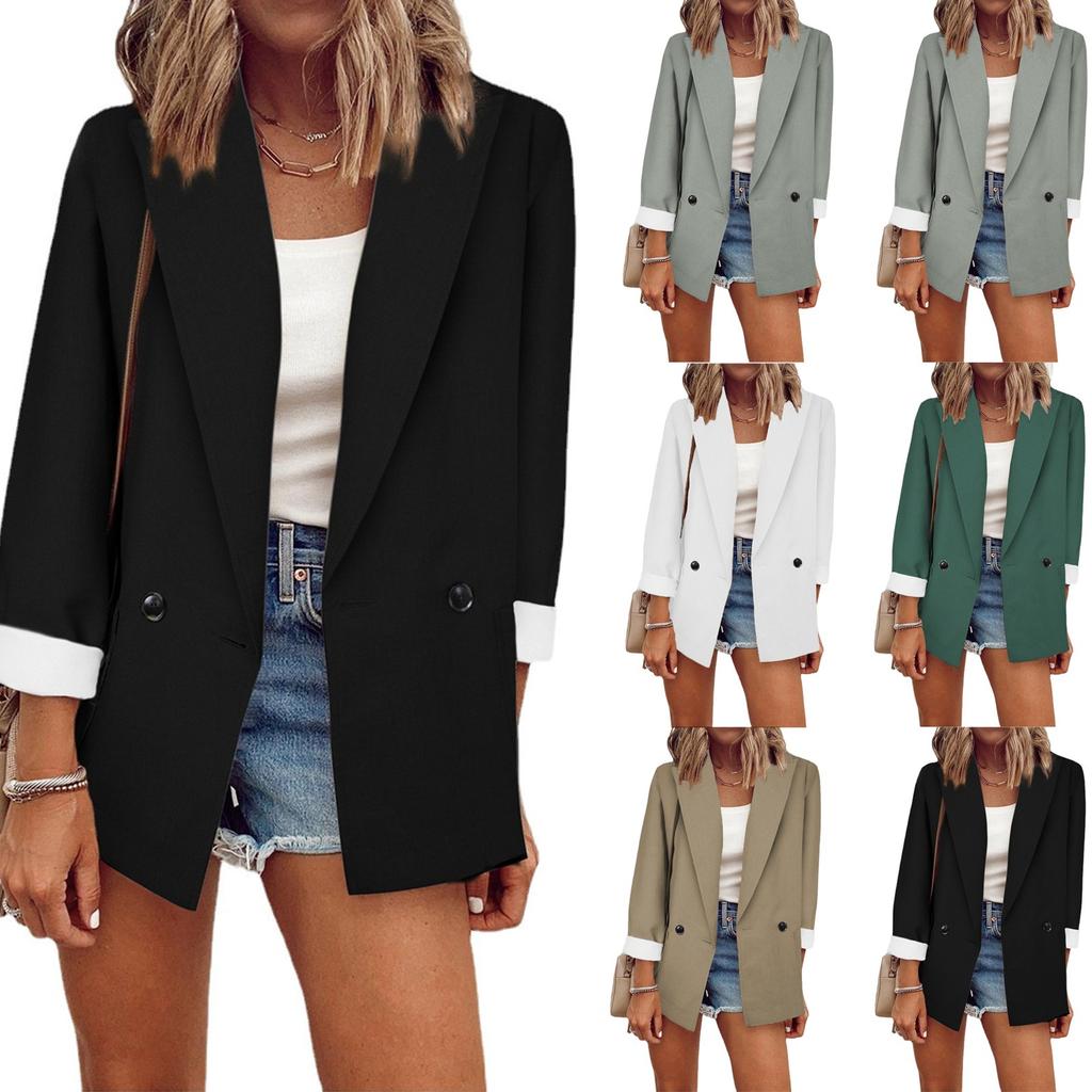 Women's Solid Color Casual Long Sleeve Cardigan Pocket Casual Jacket Suit Jacket