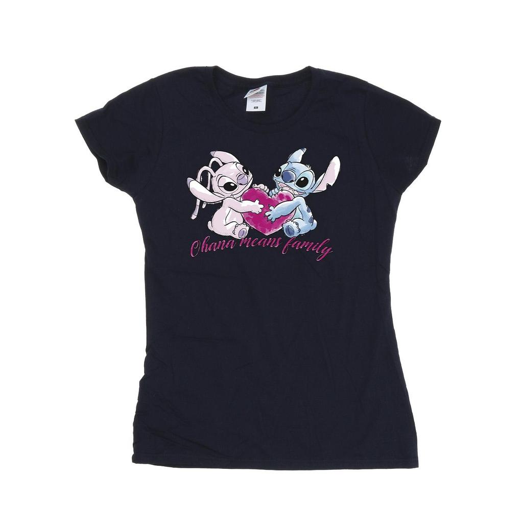 Disney Womens/Ladies Lilo And Stitch Ohana Heart With Angel Cotton T-Shirt