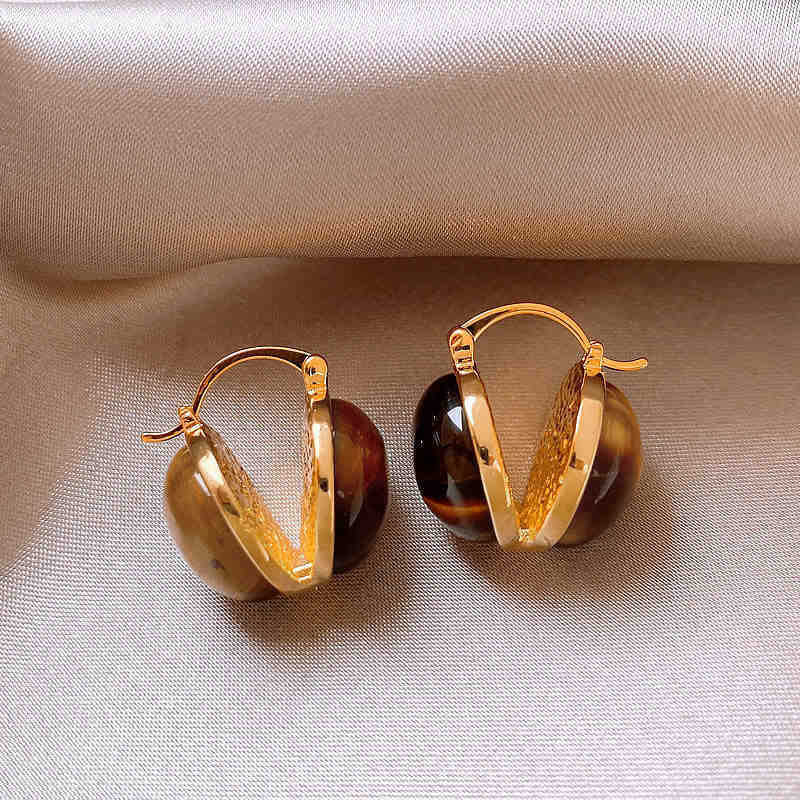 Серебряные серьги-гвоздики с геометрическим круглым кулоном из камня тигровый глаз, ретро-дизайн в стиле Маллар, персонализированные нишевые серьги