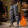 2024 New Winter Cargo Pants Men Multi-Pockets Drawstring Fleece Liner Thick Warm Overalls Joggers Casual Cotton Thermal Trousers