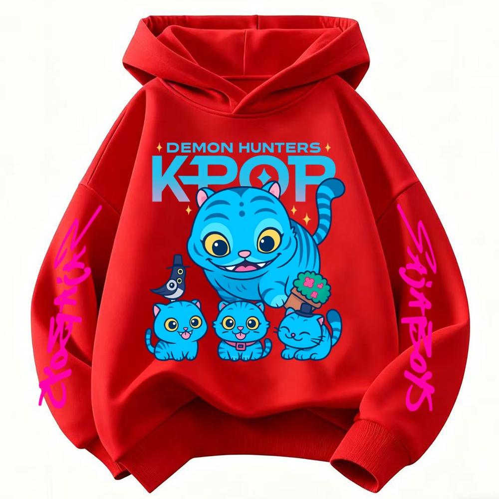 Милая детская одежда K-Pop Охотник на демонов Модный принт Повседневный фильм Для девочек и мальчиков Зимние повседневные шерстяные толстовки с капюшоном