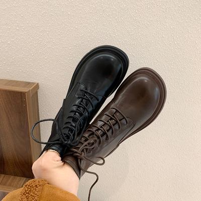 Новая осенне-зимняя женская обувь бархатные ботинки Мартин модные крутые на толстой подошве ретро коричневые короткие ботинки женские ботинки