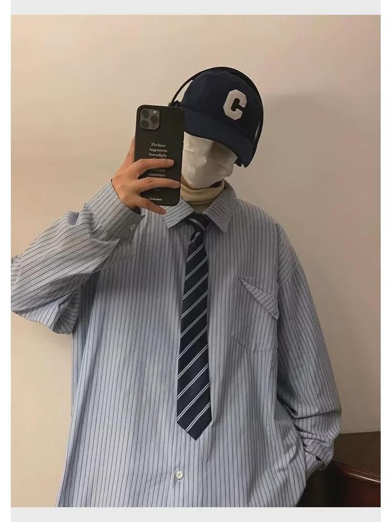 Men's Khaki Striped Shirt – Autumn Cityboy Japanese Retro Style