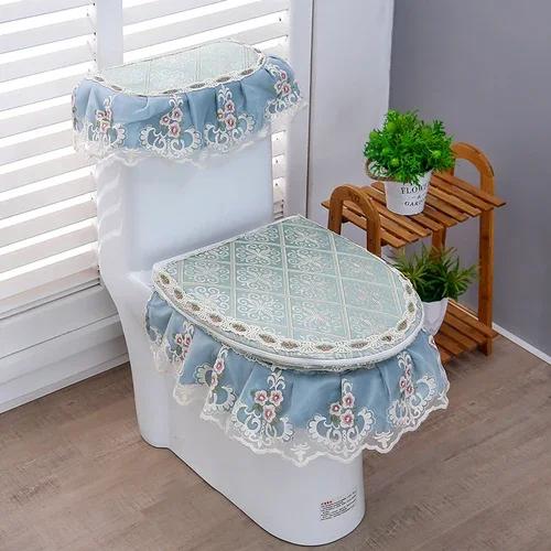 4 сезона Золотой бархатный туалетный комплект из трех предметов кружевная ткань молния стиль высококачественная подушка для сиденья унитаза чехол для подушки для сиденья унитаза