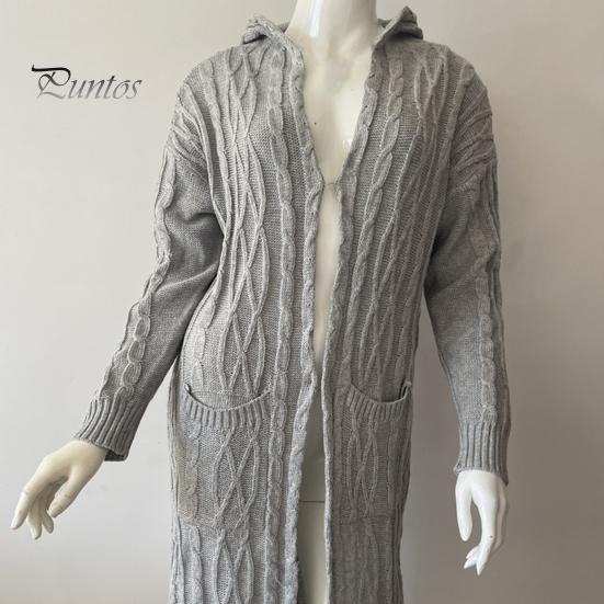 Женская куртка-свитер с карманами, средней длины, с капюшоном, трикотажная скрученная текстура, однотонная, с длинным рукавом, куртка больших размеров, плотная, повседневная верхняя одежда для поездок на работу