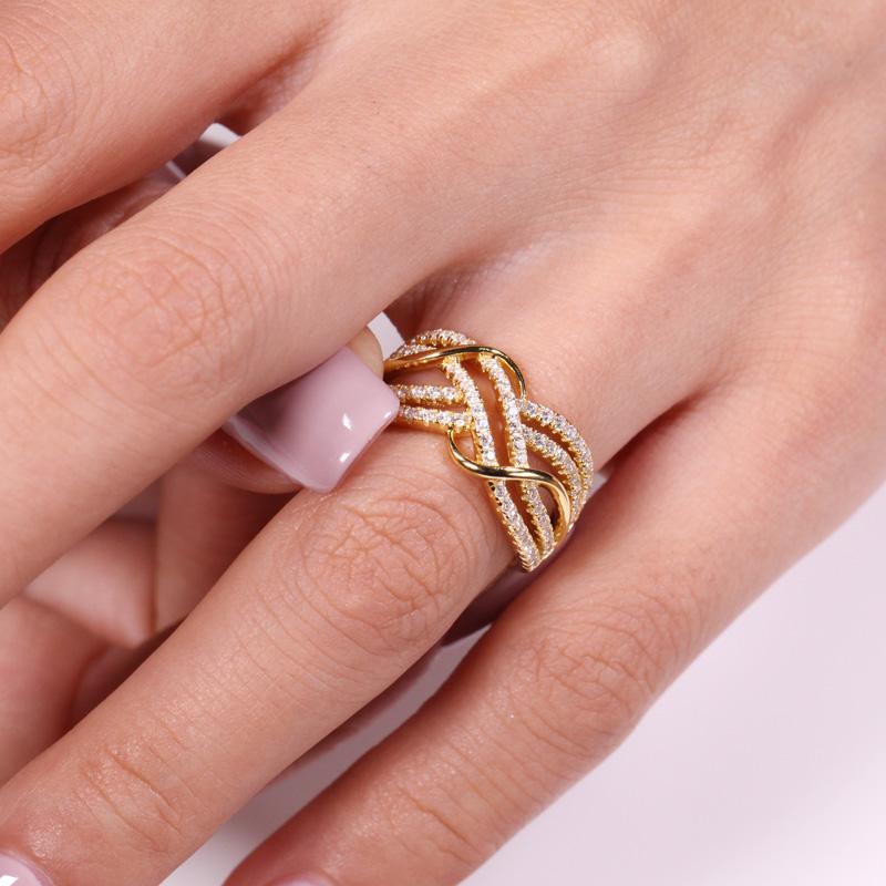 Huitan Trendy Cross Rings Women Wedding Bands Accessories with Dazzling CZ Twist Modern Fashion Female Jewelry