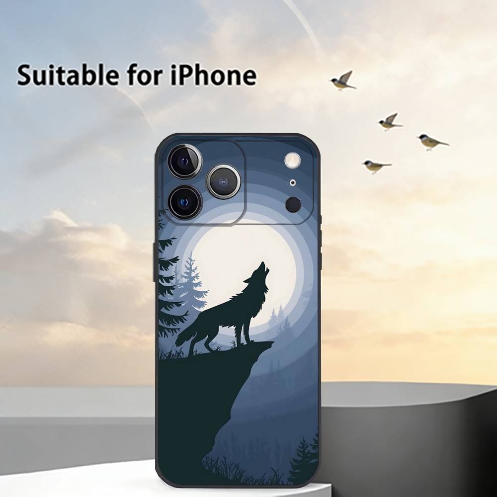 Чехол для телефона 'Луна Воющий W-Волк' Силиконовый Мягкий Для IPhone 17 16 15 14 13 12 11 X XR Plus Pro Max Plus