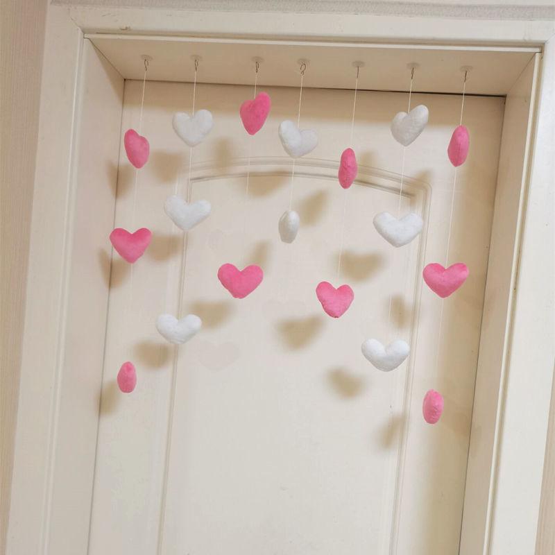 1set Felt Hearts Hanging Decorations Artistic Decor Cute Heart Curtains For Room Partition Girl's Heart Dreamy Cloud Aesthetic Design Home