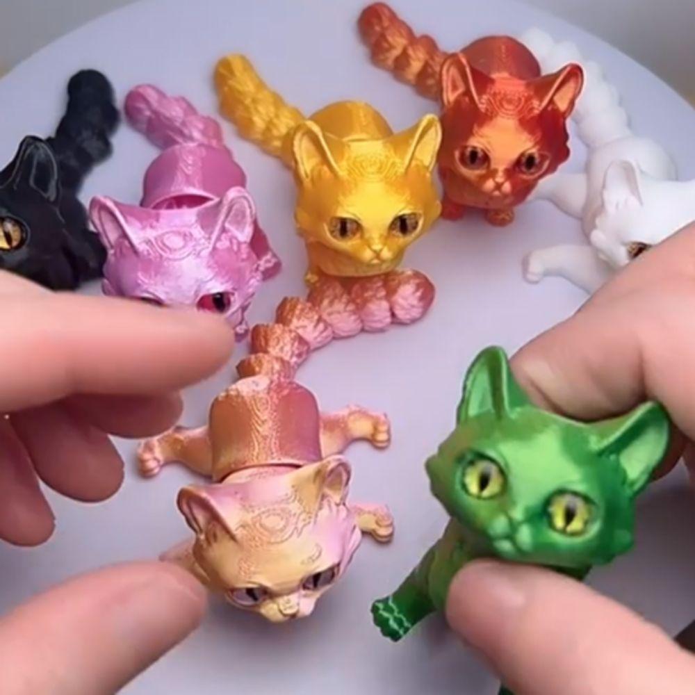 Big Eyes 3D Printed Cat Model Plastic Material 3D Printed Cat Figure Articulated Cats  Living Room