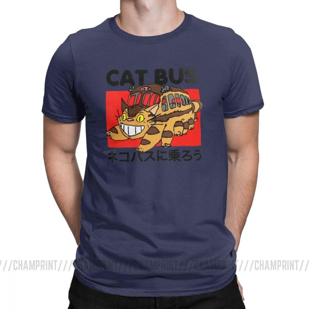 Men S T Shirt Cat Bus Funny Cotton Tee Shirt Short Sleeve My Neighbor Totoro T