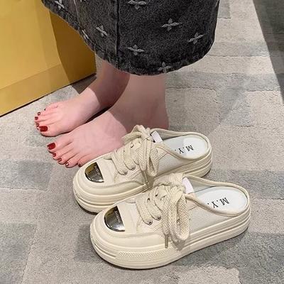 Полушлепанцы с толстой подошвой и увеличивающей высоту подошвой, женские, новая сетчатая дышащая сетчатая обувь, повседневные крутые шлепанцы для женщин летом