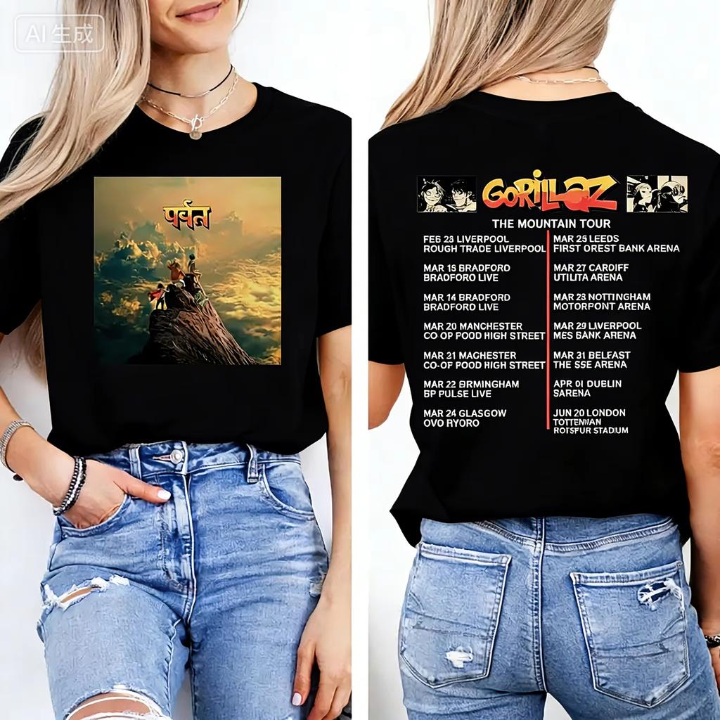 Gorillaz Tshirt The Mountain Tour UK Tour Shirt Genderneutral 90s Music Cotton Tshirt Comfortable Breathable High Quality