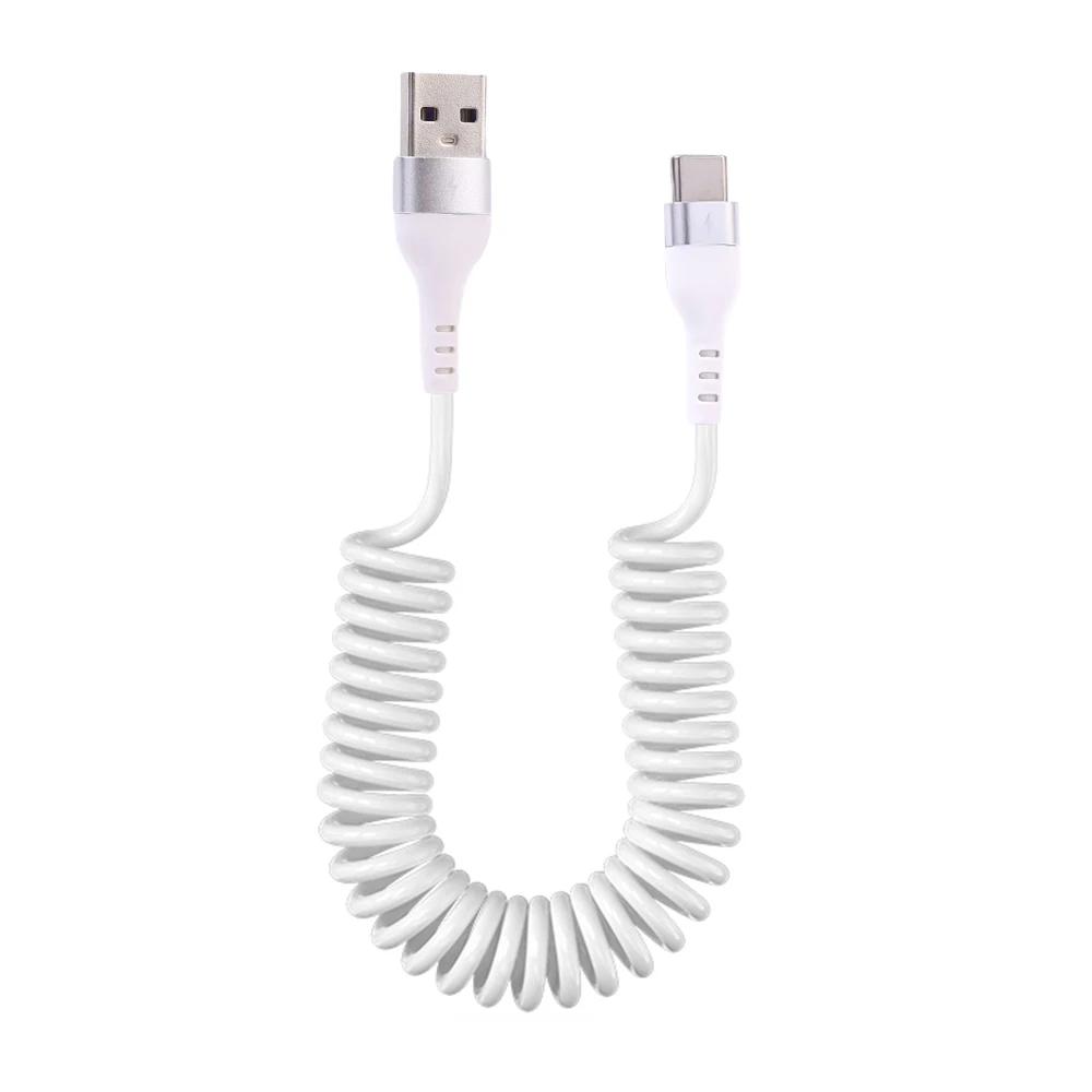 Выдвижной кабель USB-C 5A для быстрой зарядки, кабель для передачи данных, автомобильный пружинный спиральный кабель типа C для универсального Android, телескопический шнур USB