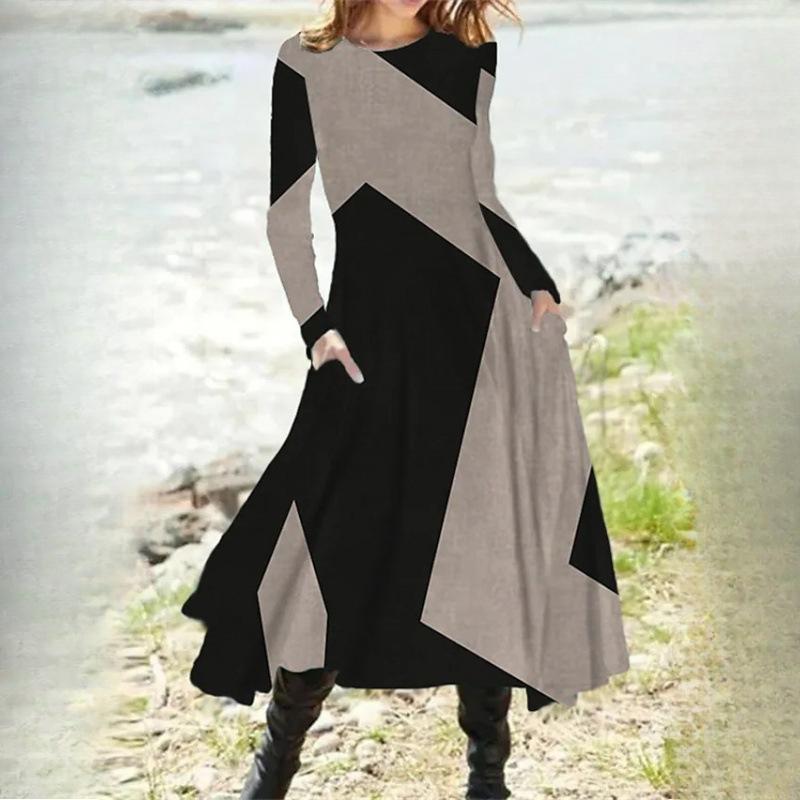 Женские повседневные этнические винтажные модные осенне-зимние платья с длинным рукавом свободного покроя