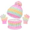 3pcs Outdoor Toddler Bonnet 3-10Y Pompom Knitted Hats New Children's Hat Scarf Gloves Set  Winter