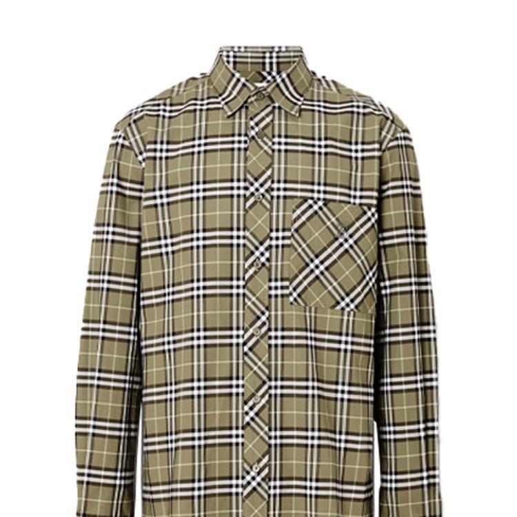 Burberry Рубашки Мужские Зеленая Рубашка с Острым Воротником Средней Посадки 80175631