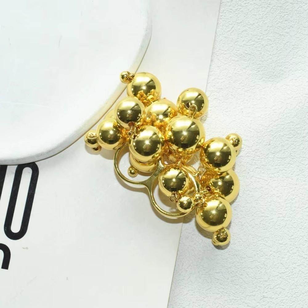 Round Ball Metal Balls Ring Vintage Punk Tassel Ring Fashionable Double Band Ring for Women