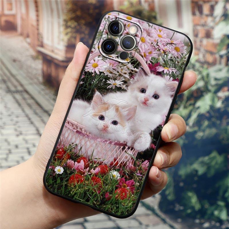 Чехол Apple для iPhone 11 12 13 mini Pro Max XS X XR 7 8 6 plus SE 2020, мягкие силиконовые чехлы, чехол с милым мультяшным котом, цветком, животным