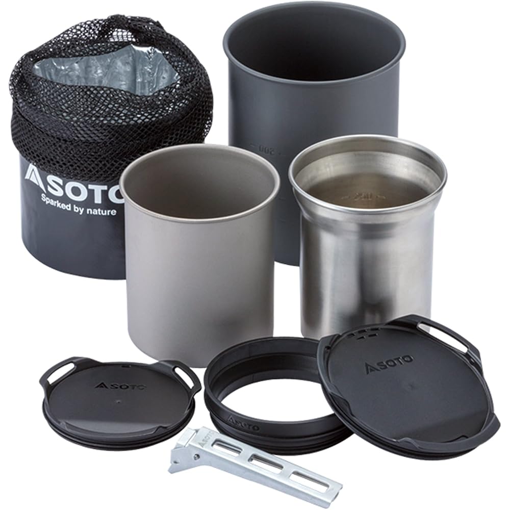 SOTO Cookware Mug 8-Piece Set Lightweight Compact for Solo Duo Camping Trekking Outdoor Thermo Stack Cookware Combo SOD-521