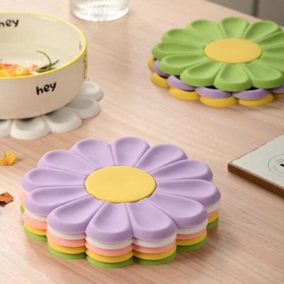 Теплоизоляционный коврик с цветком ромашки, простой и прочный милый японский силиконовый коврик для столовых приборов, противоскользящий коврик для горшка