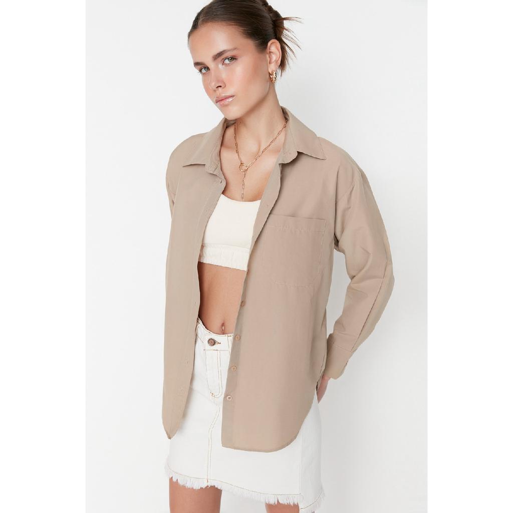 Белая рубашка-бойфренд с одним карманом/широкая хлопковая рубашка Twoaw20go0115