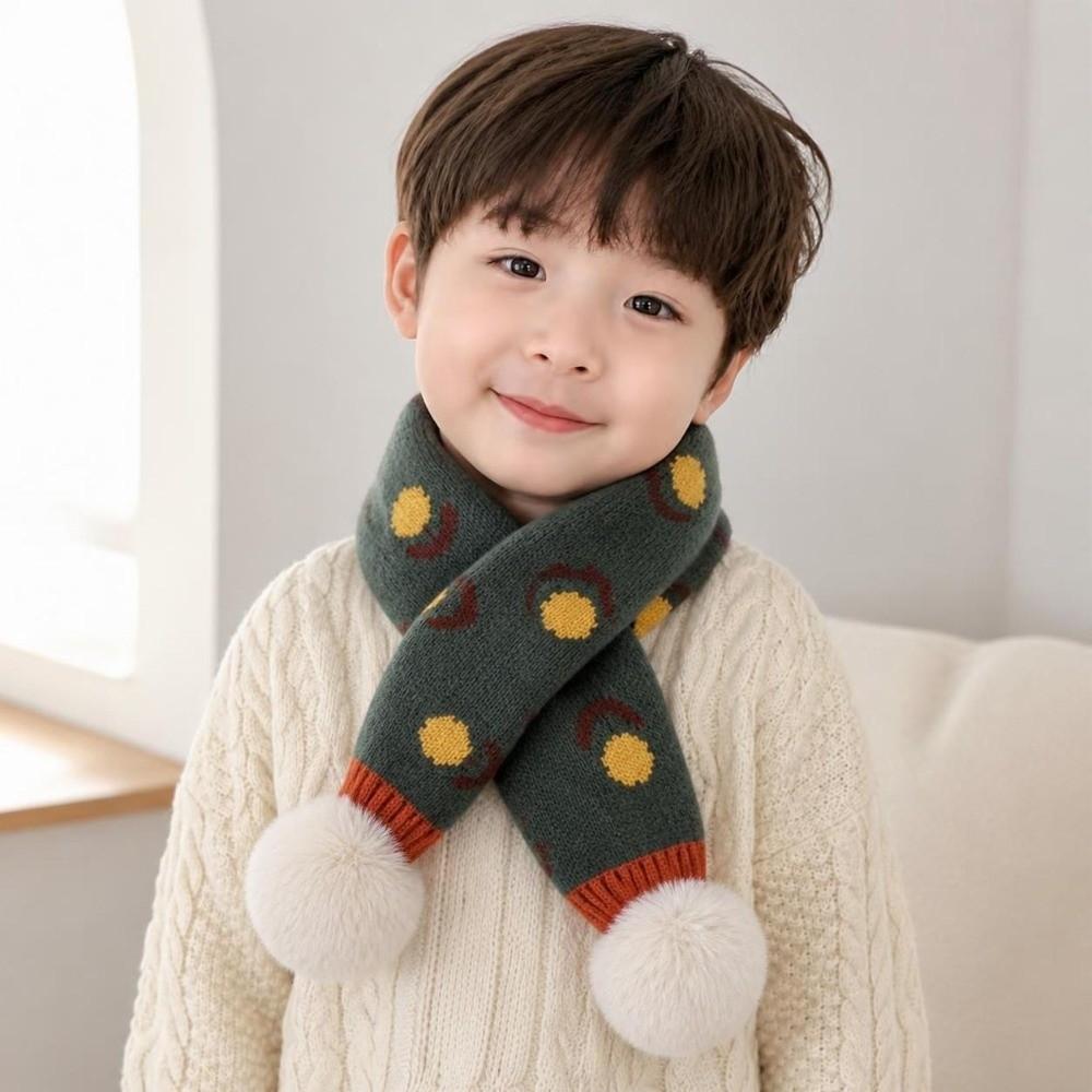 Jacquard Pattern Kids Winter Neckerchief Pompon Baby Girls Scarf Toddlers Warm Scarf Outdoor Use