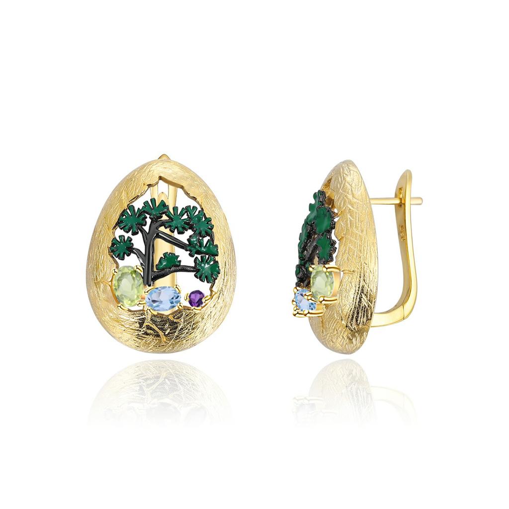 Оригинальные дизайнерские серьги с драгоценными камнями в природном стиле, высококачественные серьги в стиле ретро из серебра 925 пробы с драгоценными камнями натурального цвета