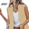 Women Blazer Solid Color Anti-wrinkle Loose Type Temperament Breathable Cardigan Suit Coat Sleeveless Single Button Formal Commute Clothing