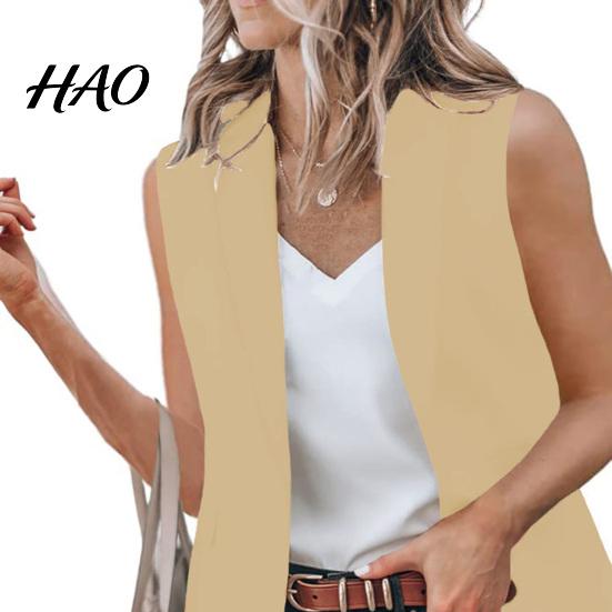 Women Blazer Solid Color Anti-wrinkle Loose Type Temperament Breathable Cardigan Suit Coat Sleeveless Single Button Formal Commute Clothing