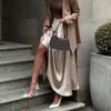Qooth Women Temperament Satin A-line Thin Skirt Elegant Elastic Waist Long Skirt For Spring Summer QT2223