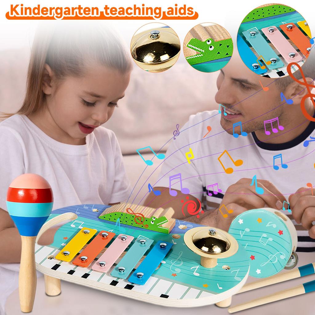 Игрушки-перкуссионные инструменты, ручные хлопающие барабаны с колокольчиками, шейкеры, медный шуршащий инструмент для трения, набор из четырех предметов