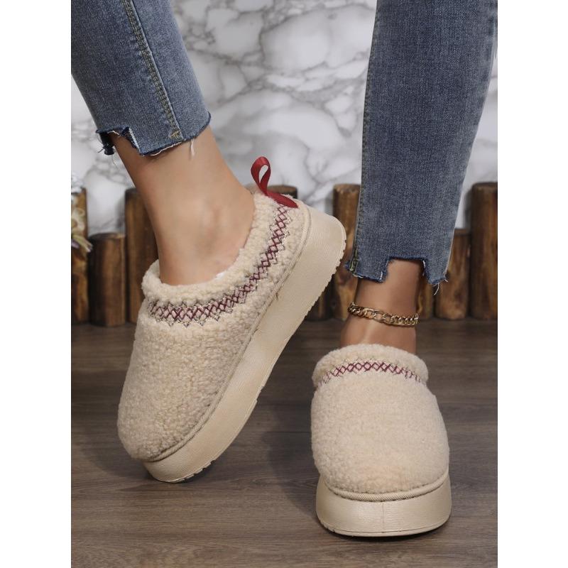 Зимние ботинки из овечьей шерсти на толстой подошве для женщин, новый стиль, с защитой носка и дополнительным флисовым утеплителем, хлопковые туфли и тапочки