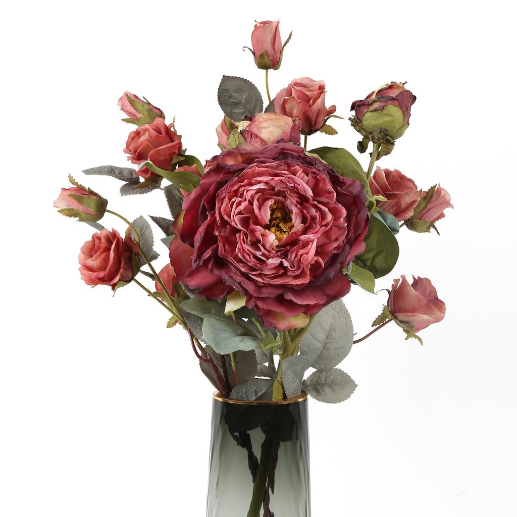 Валентинки Искусственные пионы Розы Реалистичные искусственные букеты со стеблями Шелковые цветочные композиции для дома Внутренние кофейные украшения Декор стола Свадьба