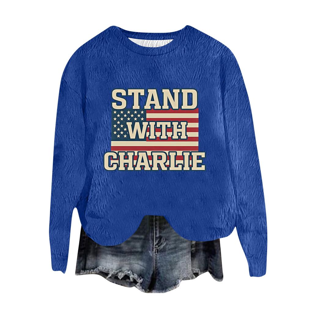 Women's Fashion Round Neck Pullover Top Long Sleeve Tee Printed Sweatshirt