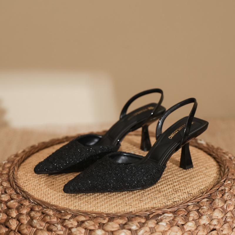 Sandals 2025 spring women's shoes children's spring French single shoes 2025 spring women's high heels black women's stiletto