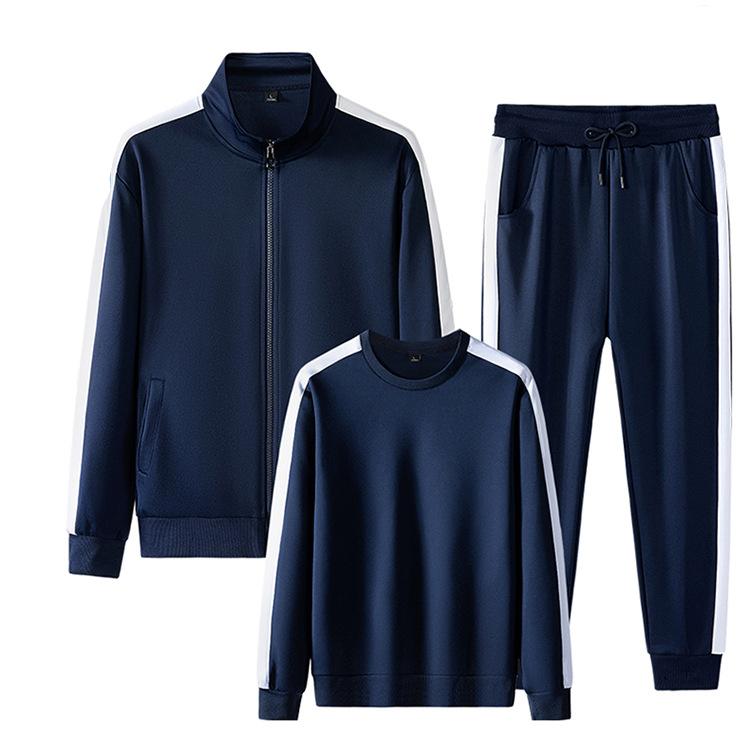 Осенний спортивный костюм, Мужская повседневная одежда для бега, комплект из трех предметов с длинными рукавами и длинными рукавами, большой размер, свободный комплект из трех предметов в полоску