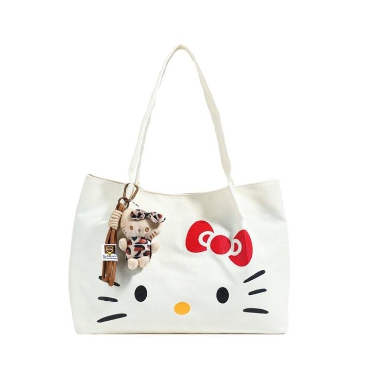 Hello Kitty Fashion Canvas Shoulder Bag With Zipper Interior Soft Construction For Women