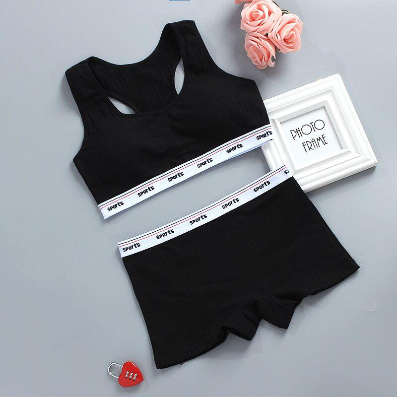 Комплект спортивного бюстгальтера для девочек-подростков, нижнее белье для спортзала, спортивный бюстгальтер без проводов для девочек, хлопок + трусики, 8-14 лет
