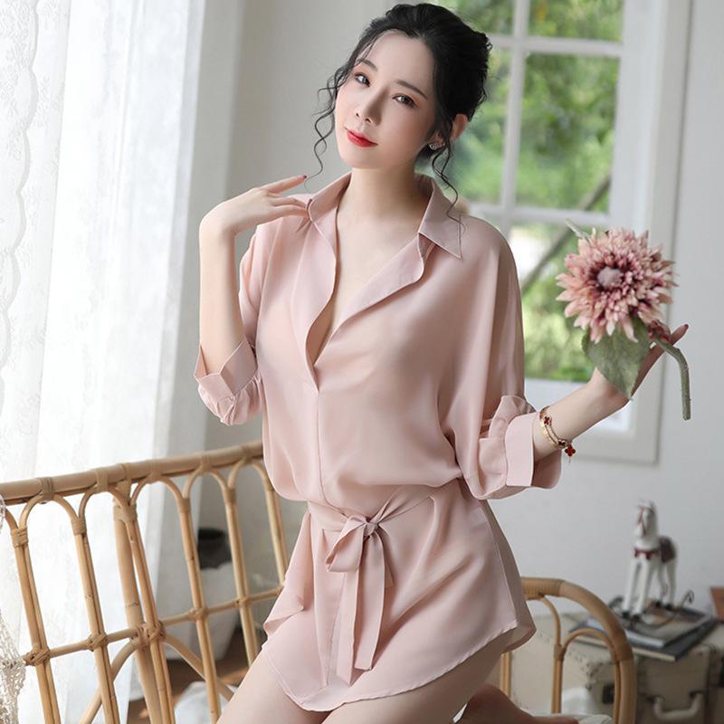 Sex Underwear Sexy Women's Summer Long Chiffon Shirt Perspective Shirt Bathrobe Home Suit
