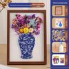 Handmade Blue & White Ceramic Photo Frame DIY Kit with Preserved Dried Flowers - Perfect for Mother's Day or Salon Events