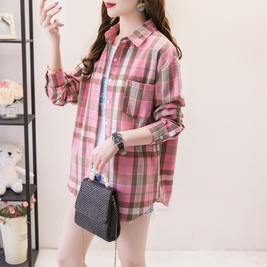 Женская модная повседневная универсальная клетчатая рубашка с длинными рукавами, студенческая рубашка, пальто, топ