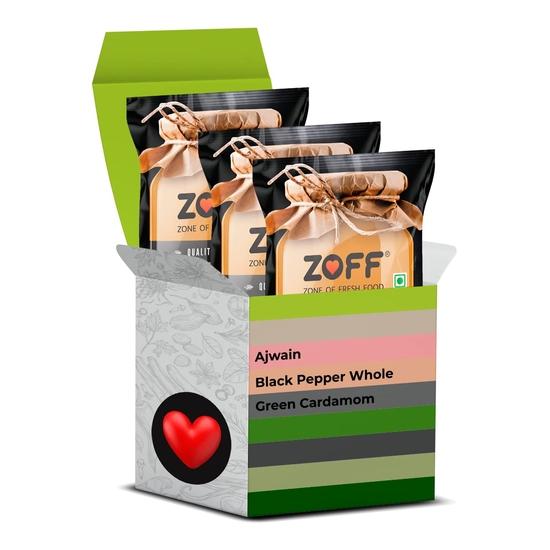 Zoff Green Cardamon 25GM | Ajwain 50GM | Черный перец 50GM | All In One Pack 3 | Свежемолотый, без добавления красителя
