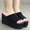 Fashion Slope Heel Slippers Women Outside Super High Heels Thick Soled Fish Mouth Sandals Height Increasing Fashionable Women's Slippers