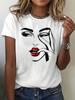 Women's Facial Printed T-shirt Short Sleeved Round Neck Casual Top for Short Sleeved Comfortable Breathable T-shirt Fashion Top