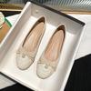 - Delicate Bow Pearl Shallow Mouth Round Head Flat Bottom Sheepskin Ballet Single Shoes Women's Spring and Autumn