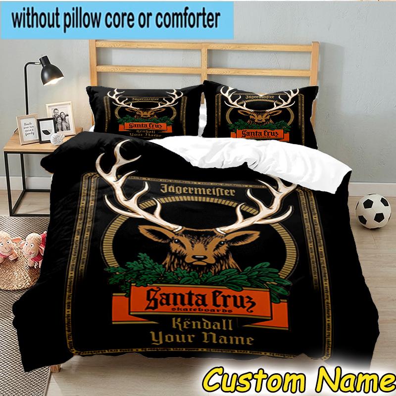 3pcs Custom Name Jager-meister Spirit Drink Bedding Set Includes 1 Duvet Cover & 2 Pillowcases for All Seasons Dormitory Home Decor Christmas gifts