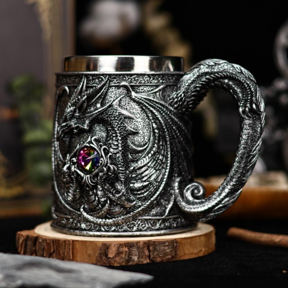304 Stainless Steel Inner Gothic Flying Dragon Beer Stein 3D Embossed Coffee Mug  Party